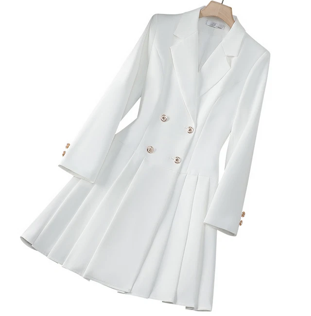 Vestido formal feminino peito duplo escritório blazer vestido terno saia notícias diárias - Imagem 4 de 4