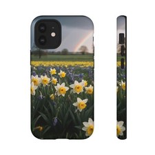 Phone Case, Daffodil Field Double Rainbow, Floral Bloom Design, Spring Meadow