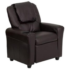 Flash Furniture Leathersoft Recliner with Cup Holder and Headrest in Brown