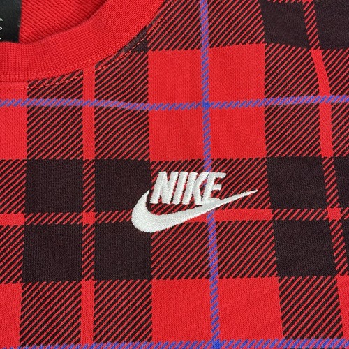 Nike Plaid Crewneck Pullover Sweatshirt Embroidered Swoosh Red Womens XS - Picture 3 of 9
