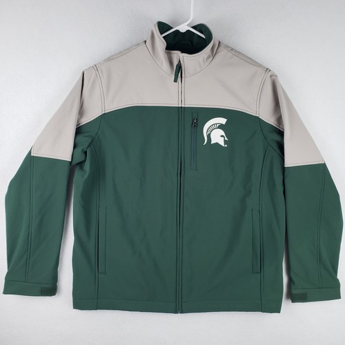 58 Sports Michigan State Spartans Jacket Mens L Green Softshell Full Zip Fleece - Picture 1 of 20