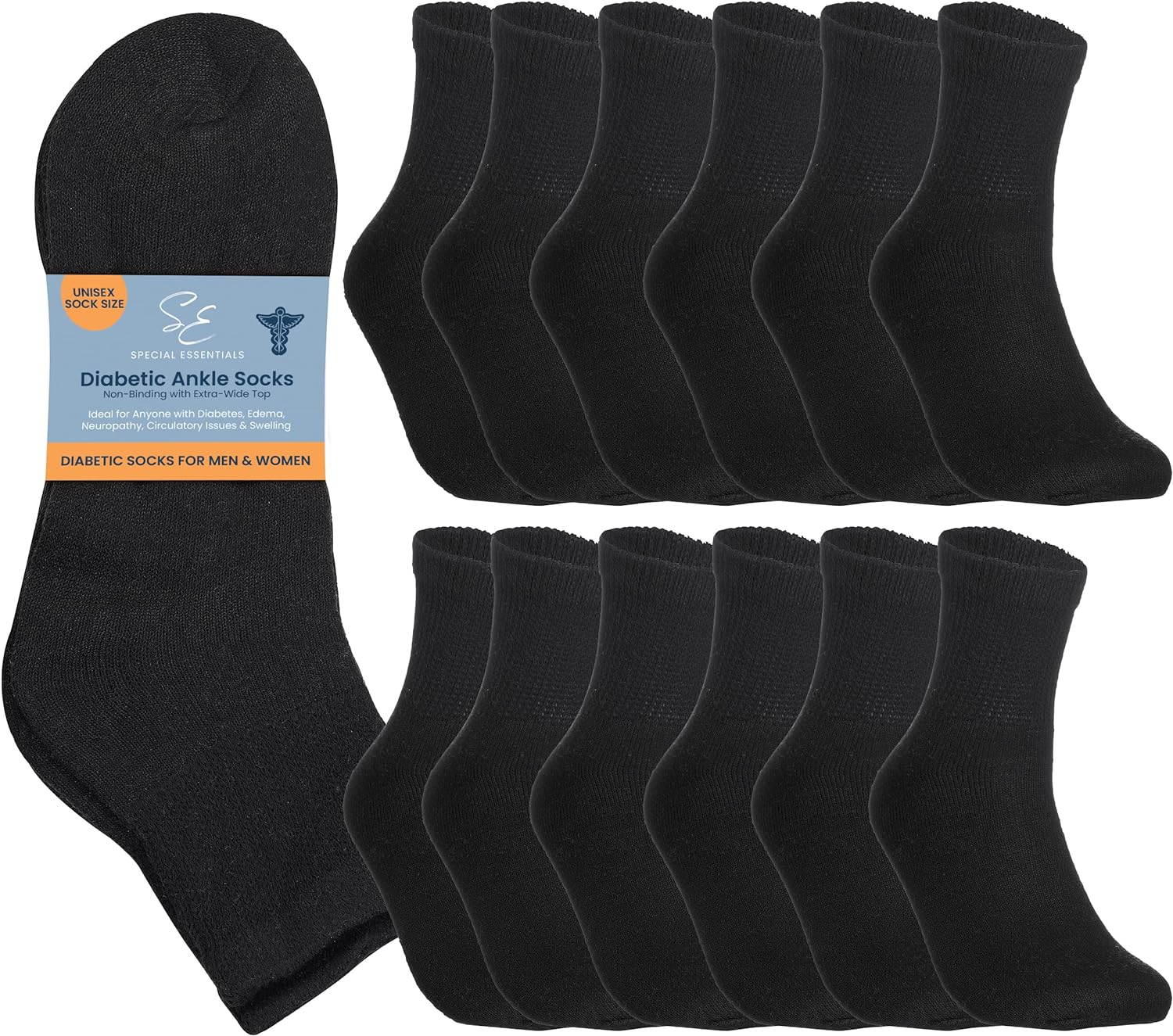 12 Pairs Cotton Diabetic Ankle Socks - Non-Binding with Extra Wide Top for Men a