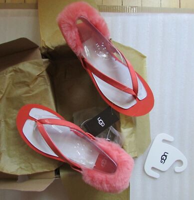 UGG Sandals LAALAA Flip Flop Shearling Slingback Thong Size BK5 fits W7 New