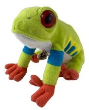 Wild Republic Red Eyed Green Tree Frog Realistic Plush Stuffed Animal Toy READ