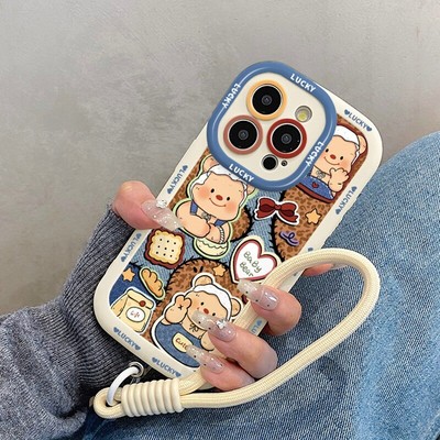 For iPhone 16 Pro Max 15 14 13 12 11 Cute Bear Phone Cover Shockproof w/Lanyard