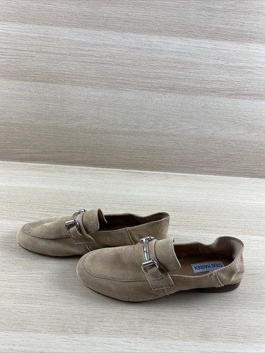 Steve Madden KERIN Beige Suede Slip On Round Toe Horsebit Loafers Womens Size 6M - Picture 4 of 9