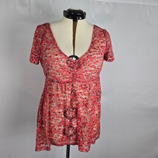 Torrid Blouse Women's 0X Pink Floral Lace Short Sleeve Sheer NWT