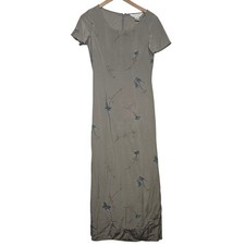 VTG Casual Corner 100% Silk Gray Floral Maxi Dress Size 2 90s Boho