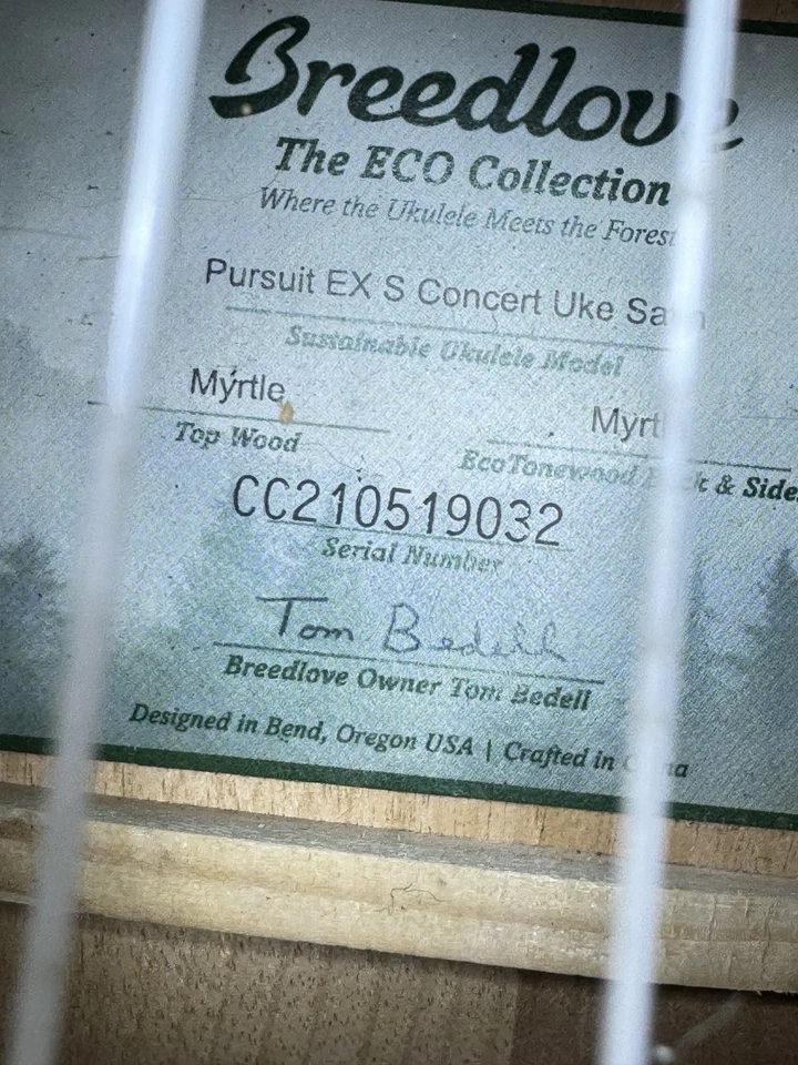 Breedlove Pursuit EX S Concert Ukulele Myrtlewood Satin – Tom Bedell Design - Image 4 of 4