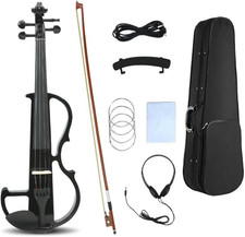 Electric Violin 4/4 Full Size Silent Electric Violin Solid Wood Body Ebony Fitti