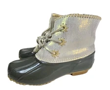 Snow Boots Women's Size 7 Olive Green & Gold, Shimmery Waterproof Winter Boots 