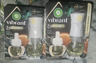 2X AIR WICK Vibrant Plug In Warmer + 2 White Sage & Mahogany Refills