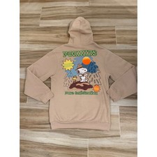 Peanuts Snoopy Woodstock Pure Satisfaction Graphic Hoodie Tan Mens Small