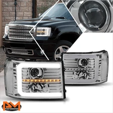 For 07-14 Sierra LED DRL+Sequential Signal Lamp Projector Headlight Chrome/Clear