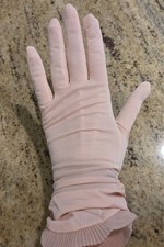 Vintage Womens Size L/XL Pink Nylon Formal Gloves Ruffle Wrist