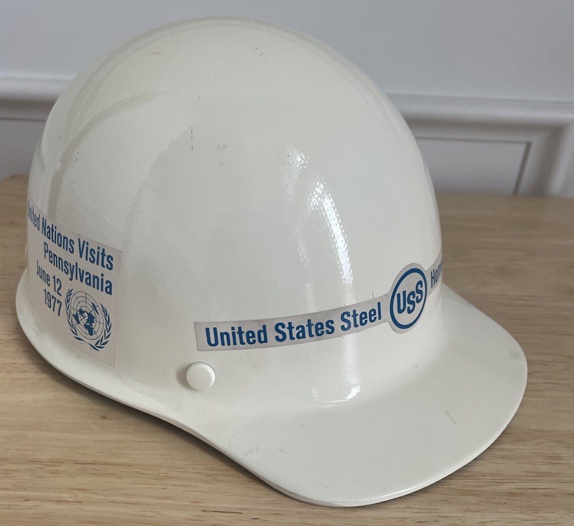 Vtg US Steel Worker MSA Hard Hat 1977 United Nations Visit Pgh PA Homestead USS