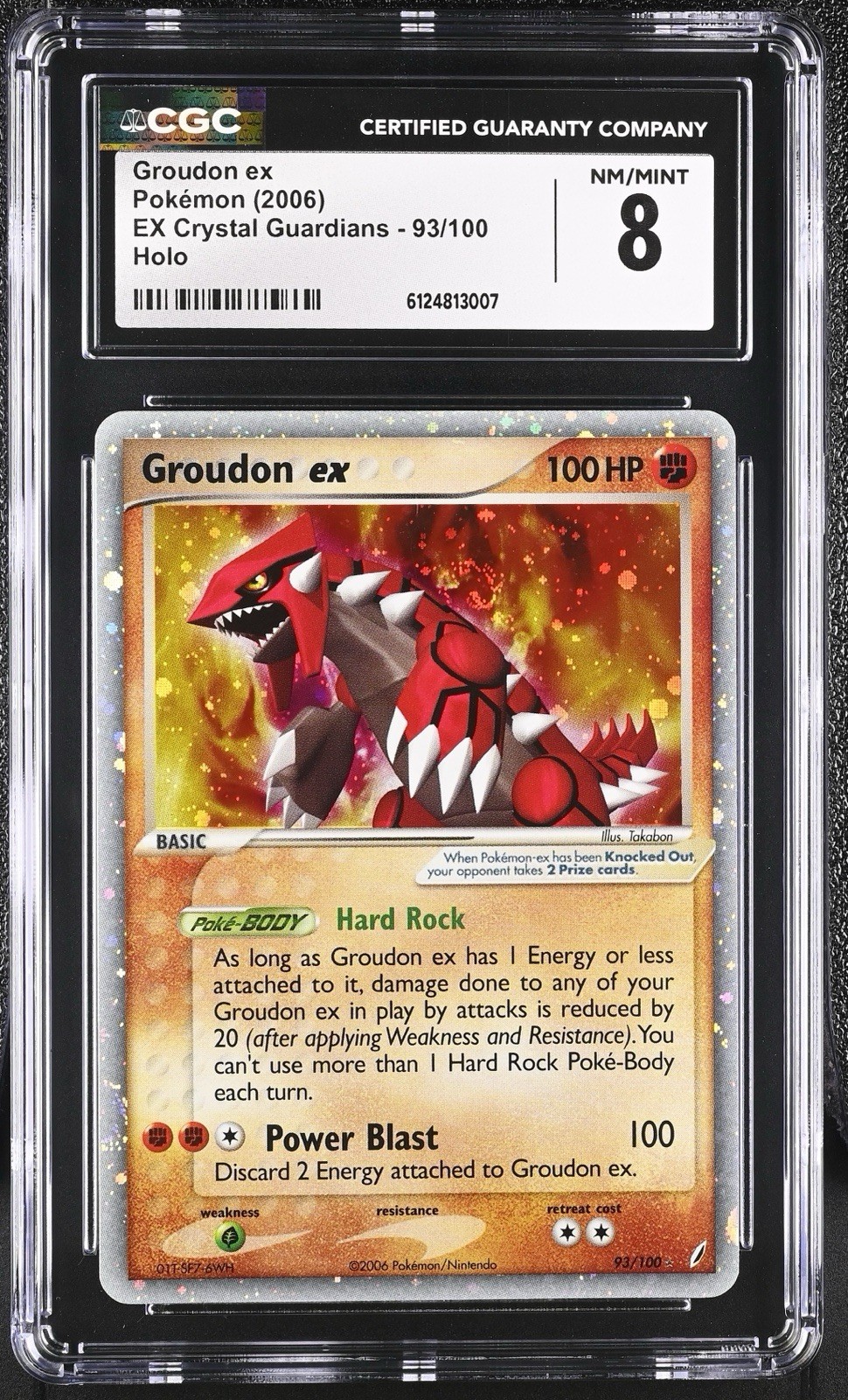 CGC 8 Groudon ex 93/100 Holo Rare Pokemon Card - EX Crystal Guardians Back Swirl