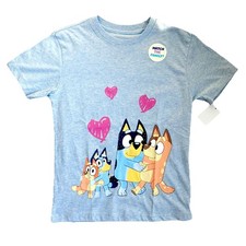 Bluey Valentines Heart Healer Family Blue Youth T Shirt Size Medium NWT