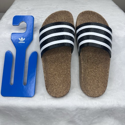 Adidas Adilette Cork Slides Black White Women’s Size 5 Nwob BA7211