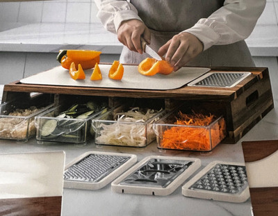 Multifunctional ACACIA Cutting Board w/Graters Cutting Mats & Storage Containers