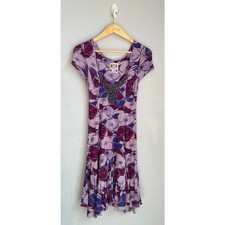 FREE PEOPLE sz XS purple floral flowy dress w beaded applique EUC