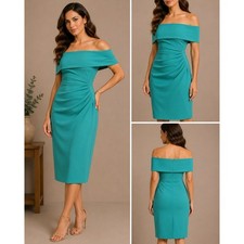 Vince Camuto Sheath Dress Womens 10 Teal NEW Off Shoulder Ruched
