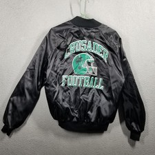 Vintage Catholic Jacket Mens XL Crusader Football Coaching Staff Black Satin