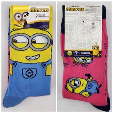 2 Pair Minions Socks, Women's Shoe Size 4-10, Crew