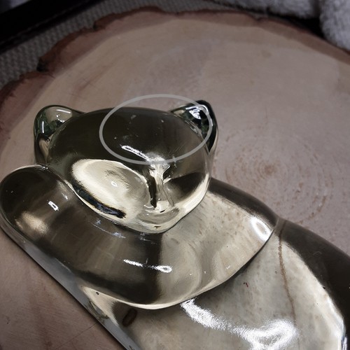 Vintage Clear Green Reflect Glass Sleeping Cat Paperweight Lovely From Both Side - Foto 21 di 22