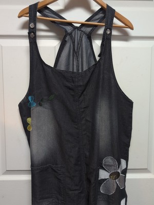  Women's Fashion Overalls Size L-XL Blue Romper  Applied Flowers Super Comfy