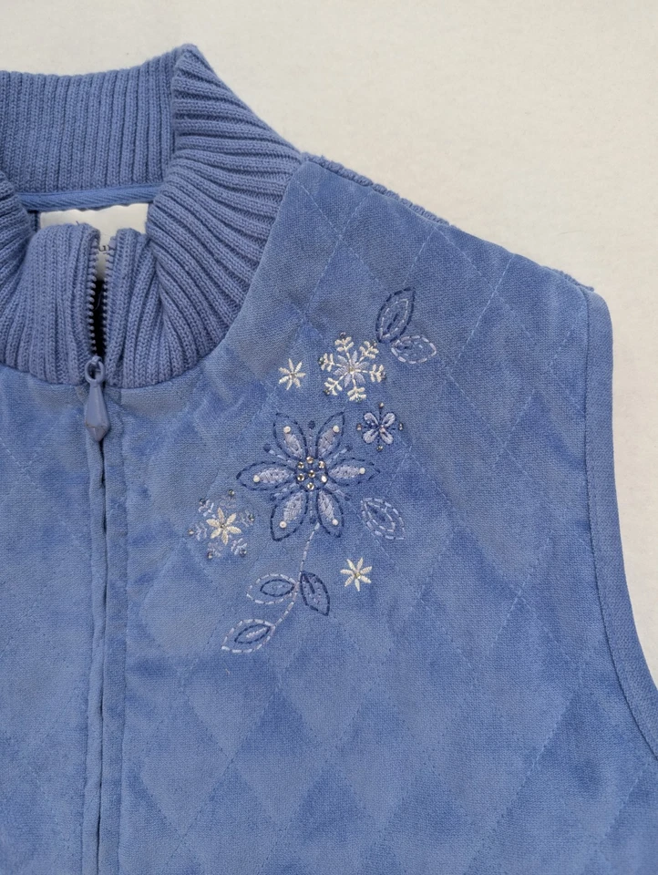 Alfred Dunner Women's Vest Size14 Blue Quilted Embroidered Full Zip - Image 3 of 4