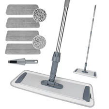 Large 60 inch Microfiber Flat Mop for Floor Cleaning - Wet & Dry Mop with 4 W...