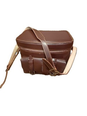 Rustic Vintage Brown Leather Camera Bag  Crossbody Strap Buckled pockets