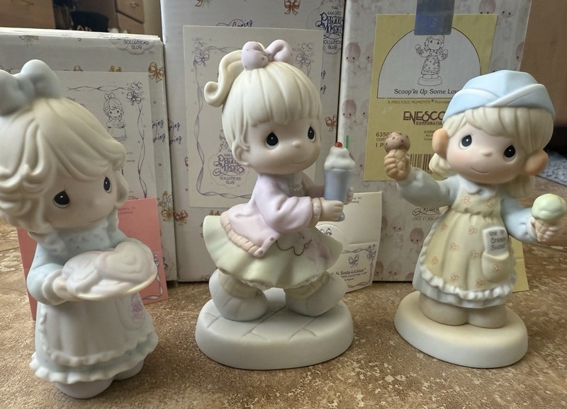 Vintage Set of 3 Precious Moments Sweetest Cookie, Soda-licious, Scoopin Up Love