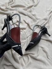 Vintage Kitten Heel Pointed Toe Pumps Buckle Strap Slingback Women's Size 38