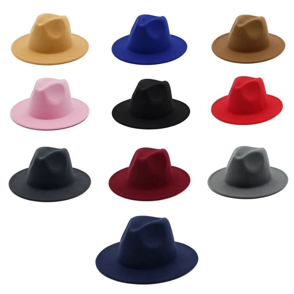 Classic Wide Brim Fedora Hat Felt Panama Jazz Cap Unisex Style, Men, Woman - Image 4 of 4