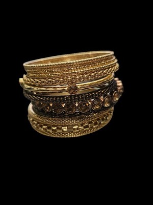 10 Graziano Stacking Chocolate Gold Rhinestone Tennis 8'' Bangle Bracelets Boho