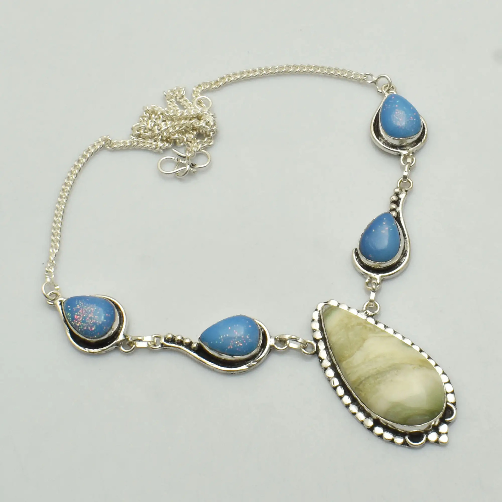 Larsonite Jasper Fire Opal Gemstone Handmade Necklace Jewelry 26 Gms AN 3949