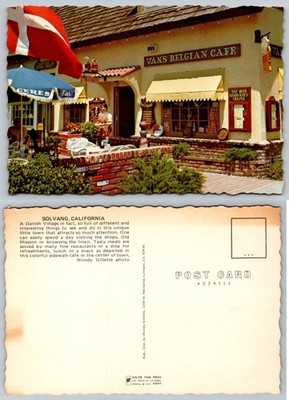 Solvang CA Van's Belgian Cafe Danish Village Woody Gillette Chrome Postcard