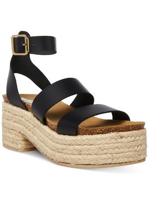 STEVE MADDEN Womens Black 2'' Platform Kelton Leather Espadrille Shoes 10 M