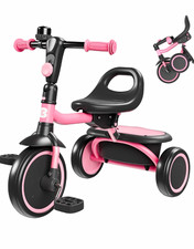 2-in-1 Folding Kids Tricycle Ride-On Pink/Black 3-Wheel Ages 18M-5Y
