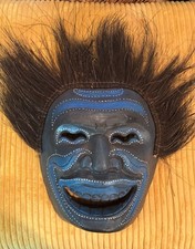 Handcrafted Balinese Wooden Mask Natural Hair Vegan Wall Decor