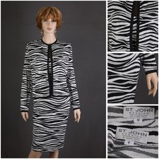 St. John EVENING SHIMMERED KNIT2pc SUIT,JACKET DRESS,SIZE 10 8,BLACK/WHITE,CHIC