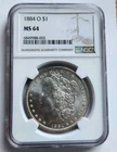 1884-O Morgan Silver Dollar NGC MS64 Great Eye Appeal Strong Strike