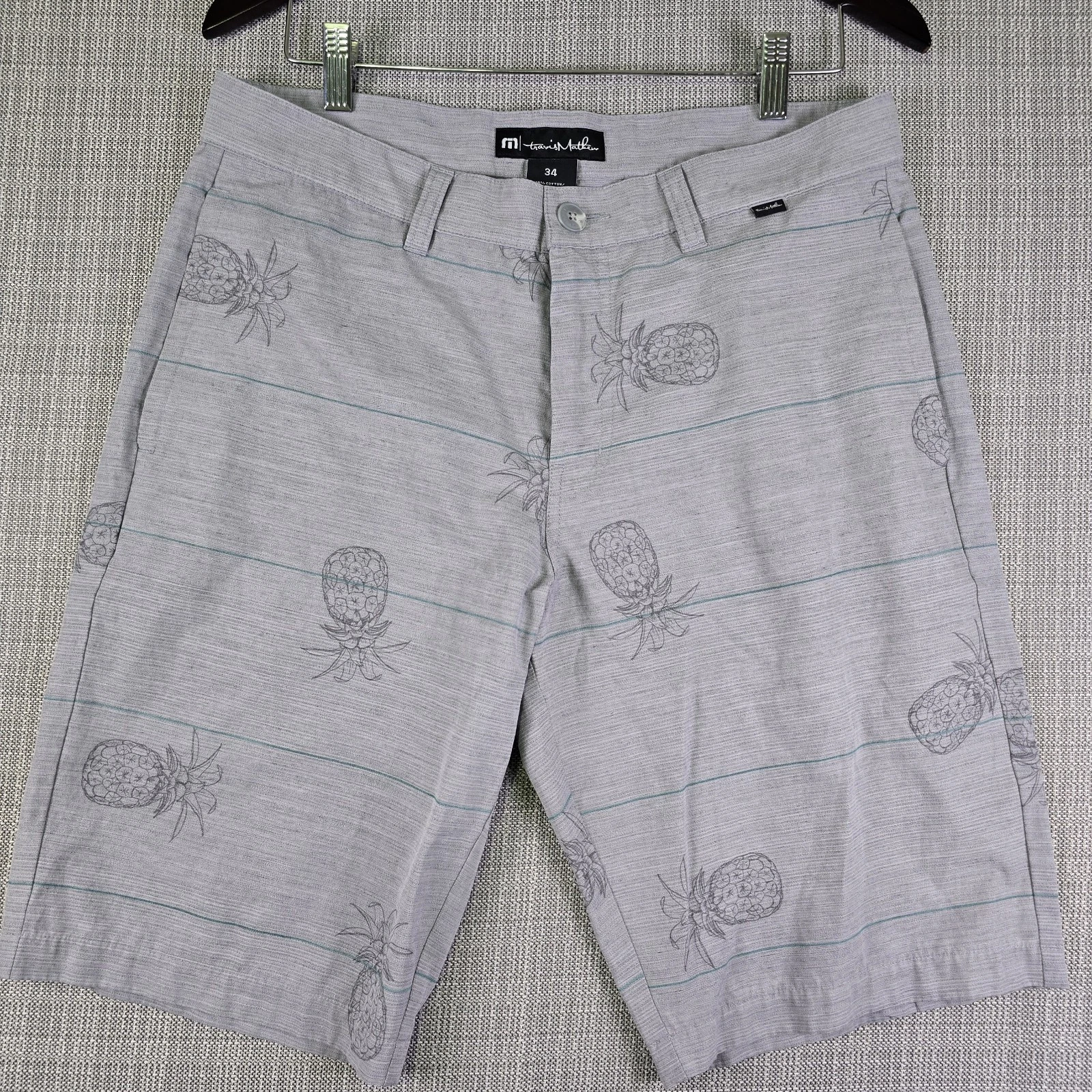 Travis Mathew Cohen Golf Shorts Mens 34 Gray Pineapple Print Stretch 4600006092
