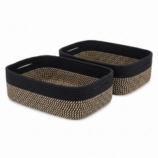Shallow Basket, 15"x11"x5.1", Baskets for Organizing 2 Pack Black Baskets f...
