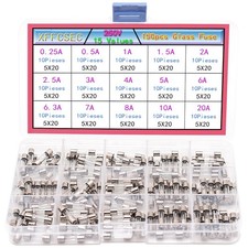 Fast Acting Fuses Kit:150pcs 250V 15Types 5x20mm: 0.25A,0.5A,1A,1.5A,2A,2.5A,...