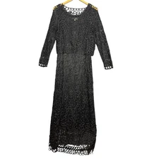 Soulmates Dress Medium Black 100% Silk Lace Crochet Jacket Set Maxi Formal