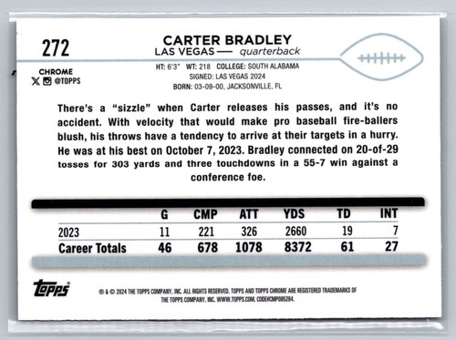 2024 Topps Chrome #272 Carter Bradley X-Fractor - Bild 2 von 2