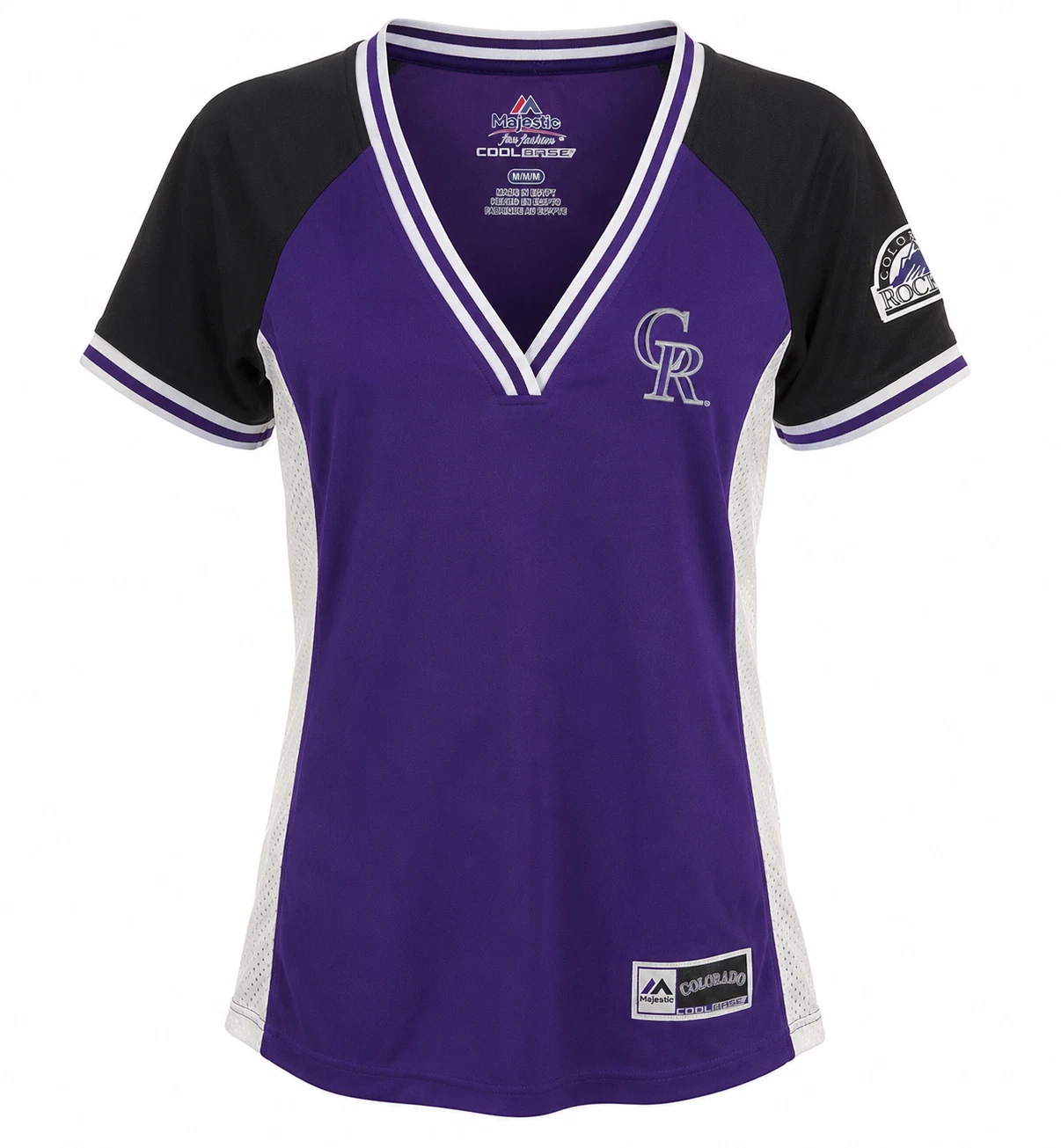 Majestic Women's Colorado Rockies League Diva V-Neck T-Shirt, Purple/Black, M